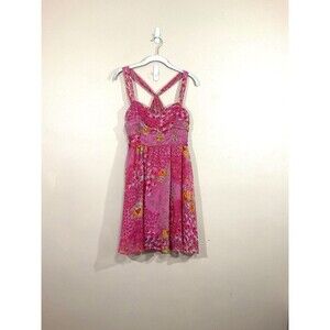 Fire Los Angeles Womens Floral Cross Strap Dress M Pink Fairy Y2K Party Retro
